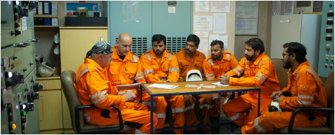 Meeting on board one of Scorpio's vessels.